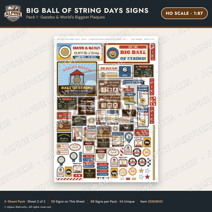 Alpine Railworks 30828HO HO Scale Roadside Signs - Giant Ball of Twine