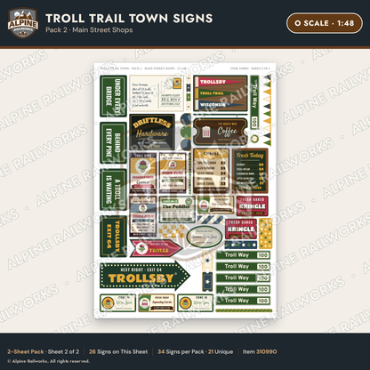 Alpine Railworks 31099O O Scale Roadside Attraction Signs - Troll Town