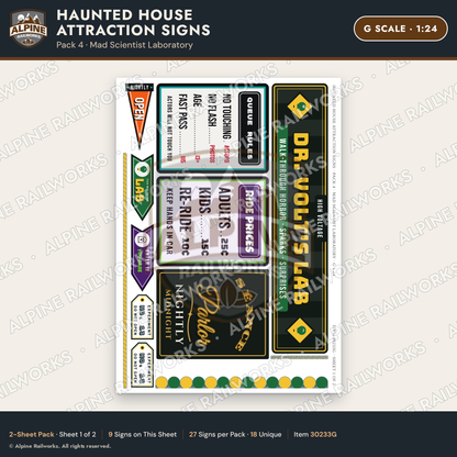 Alpine Railworks 30233G G Scale Haunted House Attraction Signs