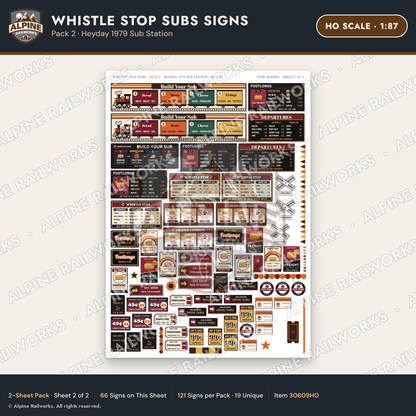 Alpine Railworks 30609HO HO Scale Fast Food Signs - Sub Shop