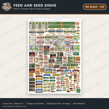 Alpine Railworks 30025HO HO Scale Feed and Seed Signs - Modern Farm