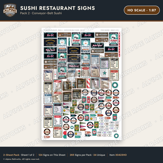 Alpine Railworks 30423HO HO Scale Sushi Restaurant Signs
