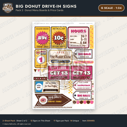 Alpine Railworks 30949G G Scale Roadside Signs - Giant Donut Shop