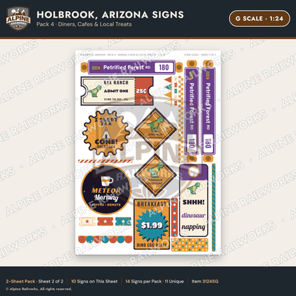 Alpine Railworks 31245G G Scale Holbrook AZ Signs - Diners & Cafes
