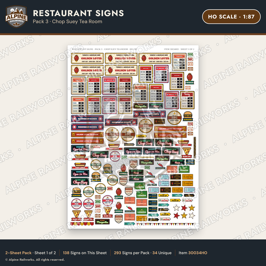 Alpine Railworks 30034HO HO Scale Restaurant Signs