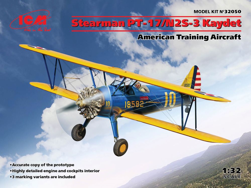 ICM Models 32050 1/32 Stearman PT17/N2S3 Kaydet American Training Aircraft