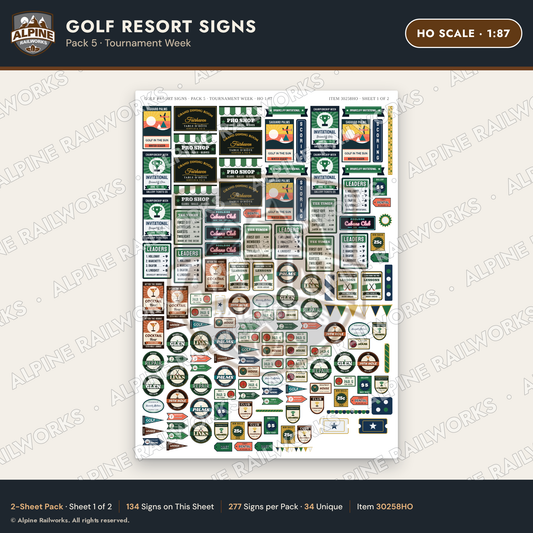 Alpine Railworks 30258HO HO Scale Golf Resort Signs - Tournament Week