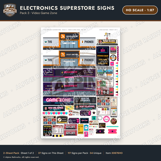 Alpine Railworks 30676HO HO Scale Electronics Superstore Signs