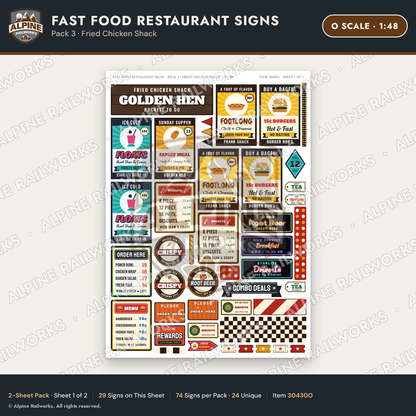 Alpine Railworks 30430O O Scale Fast Food Restaurant Signs