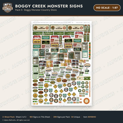 Alpine Railworks 30156HO HO Scale Boggy Creek Monster Signs