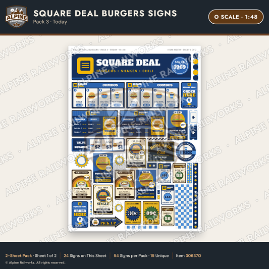 Alpine Railworks 30637O O Scale Fast Food Signs - Square Burgers