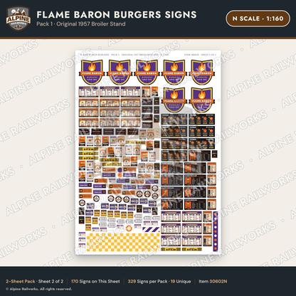 Alpine Railworks 30602N N Scale Fast Food Signs - Burgers