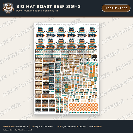 Alpine Railworks 30632N N Scale Fast Food Signs - Western Roast Beef