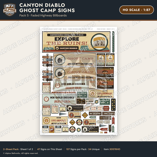 Alpine Railworks 30576HO HO Scale Roadside Signs - Desert Ghost Town