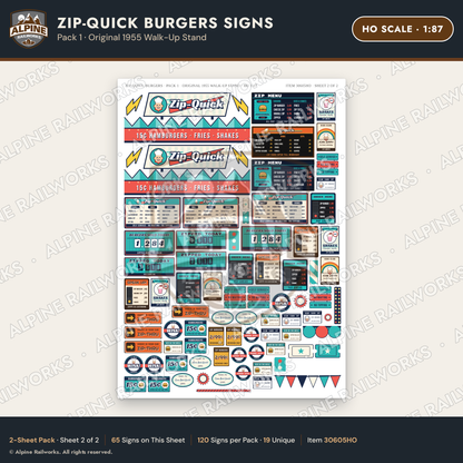 Alpine Railworks 30605HO HO Scale Fast Food Signs - Burger Stand