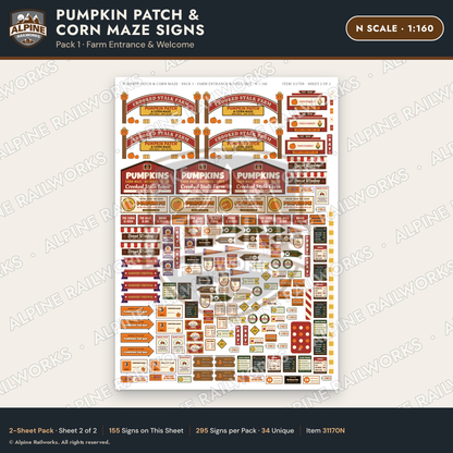 Alpine Railworks 31170N N Scale Farm Signs - Pumpkin Patch & Corn Maze