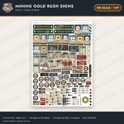 Alpine Railworks 30262HO HO Scale Mining Gold Rush Signs - Assay
