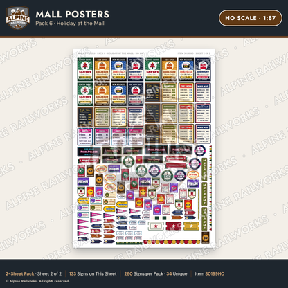 Alpine Railworks 30199HO HO Scale Mall Posters - Holiday at the Mall