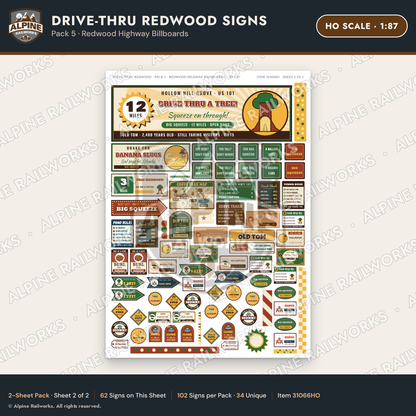 Alpine Railworks 31066HO HO Scale Roadside Signs - Drive-Thru Tree