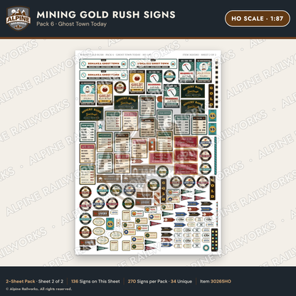 Alpine Railworks 30265HO HO Scale Mining Gold Rush Signs