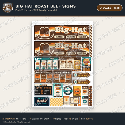 Alpine Railworks 30633O O Scale Fast Food Signs - Western Roast Beef