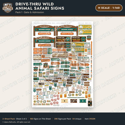 Alpine Railworks 31122N N Scale Roadside Signs - Drive-Thru Safari