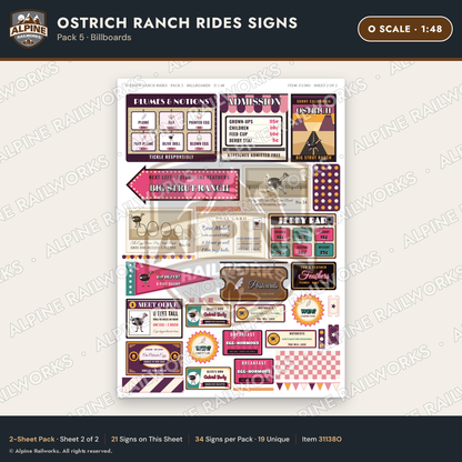 Alpine Railworks 31138O O Scale Roadside Signs - Ostrich Farm