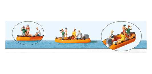 Preiser 10764 HO Scale Family in a Rubber Dinghy Figure Set