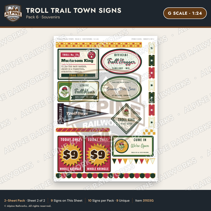 Alpine Railworks 31103G G Scale Roadside Attraction Signs - Troll Town