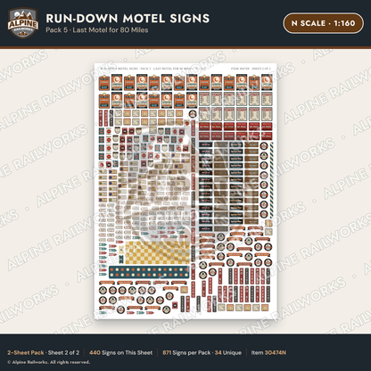 Alpine Railworks 30474N N Scale Run-Down Motel Signs