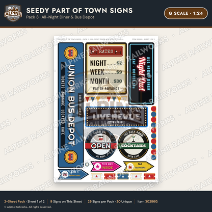 Alpine Railworks 30286G G Scale Seedy Part of Town Signs