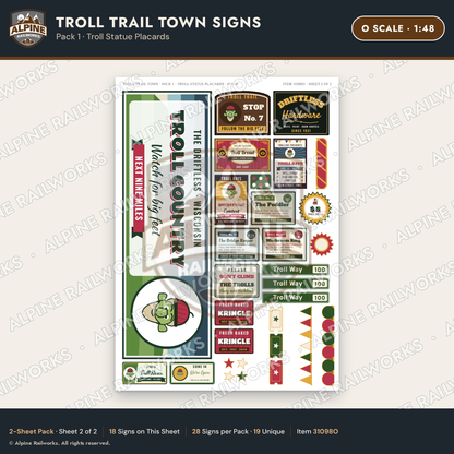 Alpine Railworks 31098O O Scale Roadside Attraction Signs - Troll Town
