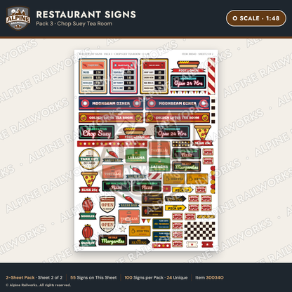 Alpine Railworks 30034O O Scale Restaurant Signs - Chop Suey Tea Room