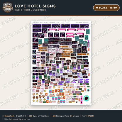 Alpine Railworks 30708N N Scale Love Hotel Signs - Heart & Cupid Neon