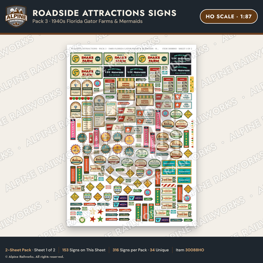 Alpine Railworks 30088HO HO Scale Roadside Attractions Signs
