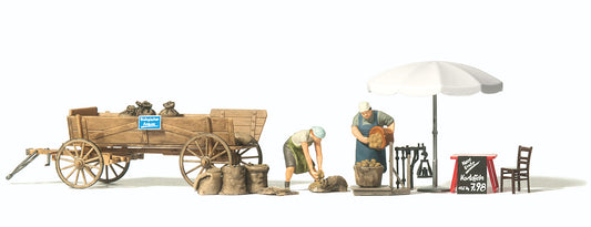 Preiser 10742 HO Scale Wooden Potato Cart & Market Stand
