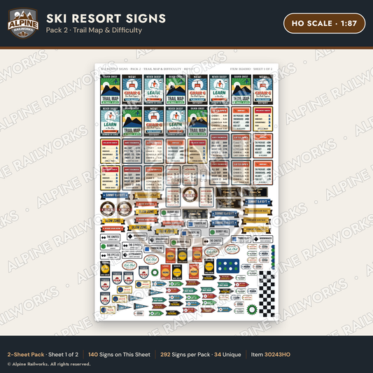 Alpine Railworks 30243HO HO Scale Ski Resort Signs - Trail Map