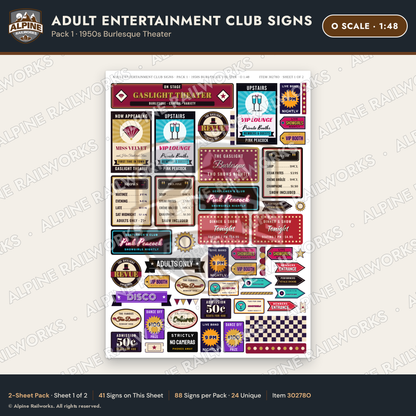 Alpine Railworks 30278O O Scale Adult Entertainment Club Signs