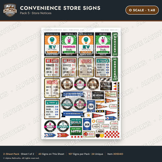 Alpine Railworks 30504O O Scale Convenience Store Signs