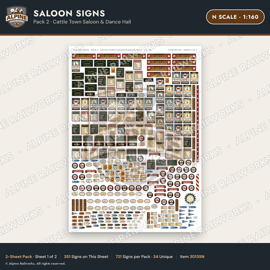 Alpine Railworks 30135N N Scale Saloon Signs - Cattle Town Saloon