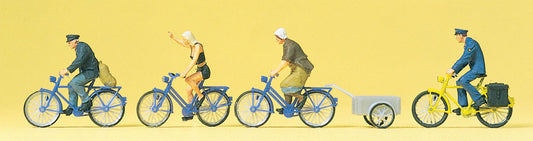 Preiser 10507 HO Scale Cyclists with Bicycle Trailer Figures