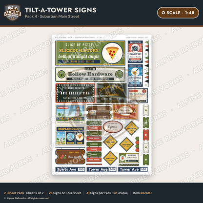 Alpine Railworks 31053O O Scale Roadside Signs - Leaning Tower