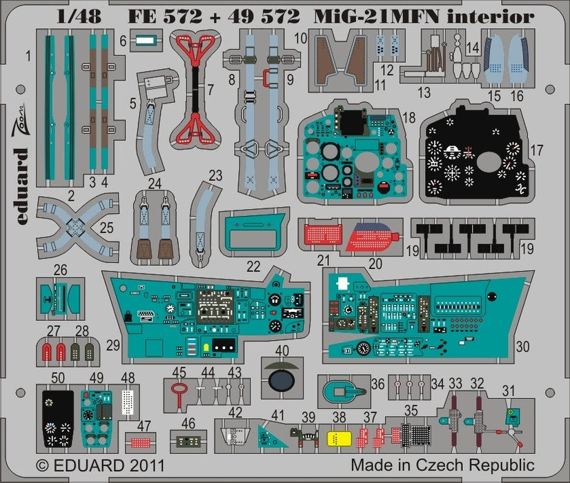 Eduard 49572 1/48 Aircraft- MiG21MFN Interior for EDU (Painted Self Adhesive)