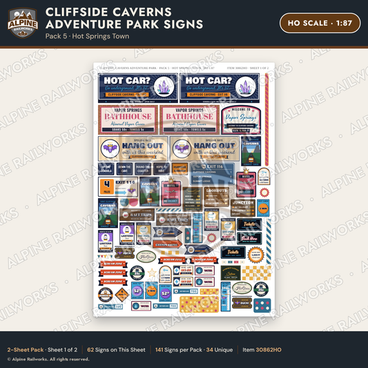 Alpine Railworks 30862HO HO Scale Roadside Signs - Cave Adventure Park