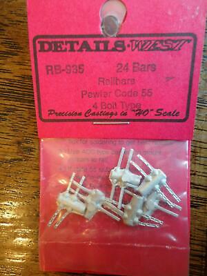 Details West 935 HO Scale Code 55 Railbars, 4 Bolt -- Pewter; pkg(24)