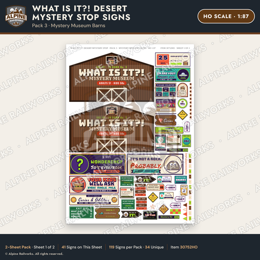 Alpine Railworks 30752HO HO Scale Roadside Signs - Desert Mystery Stop
