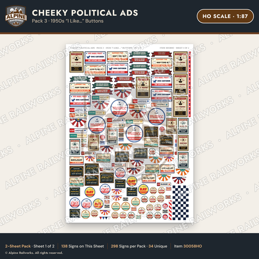 Alpine Railworks 30058HO HO Scale Cheeky Political Ads