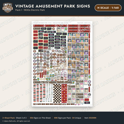 Alpine Railworks 30206N N Scale Vintage Amusement Park Signs
