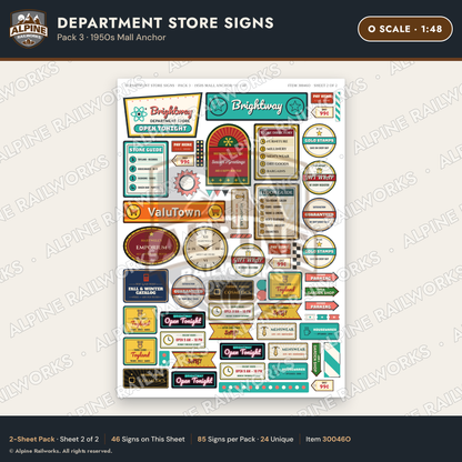 Alpine Railworks 30046O O Scale Department Store Signs - Mall Anchor