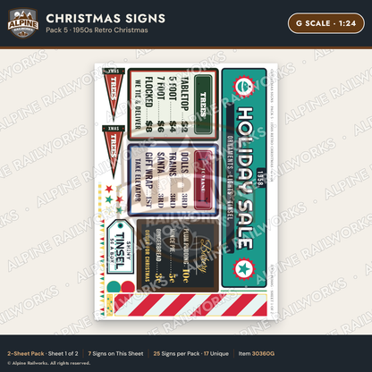 Alpine Railworks 30360G G Scale Christmas Signs - Retro Christmas